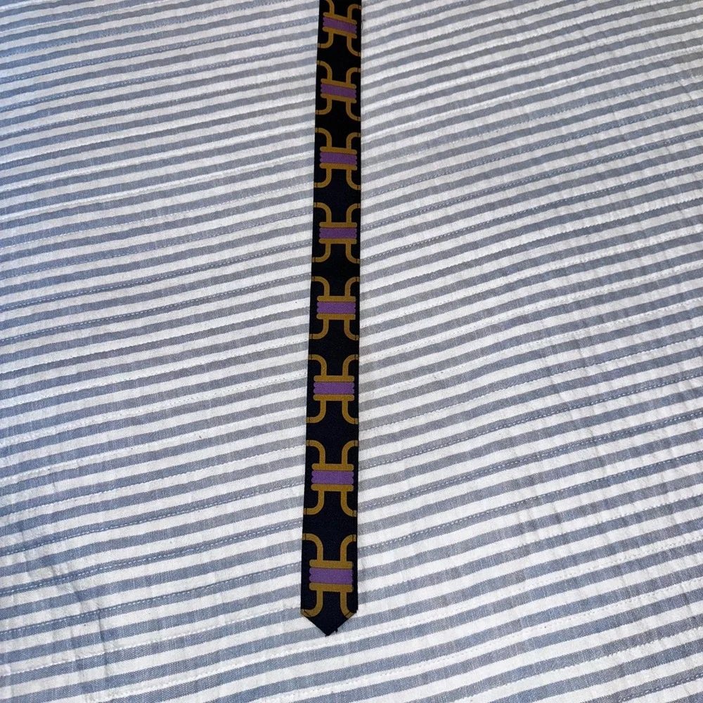 Milly Designer‎ Belt Black Purple Gold Geometric Print Resin Buckle Size Medium